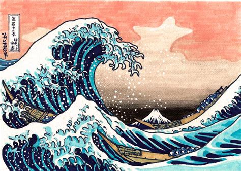 The Great Wave off Kanagawa -  a Sublime Tsunami Captured in Ukiyo-e Style!