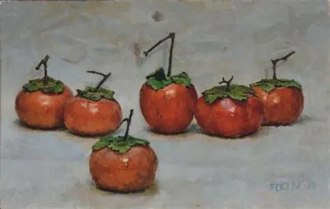 Six Persimmons - Painting With Depth and Textural Realism That Enchants!